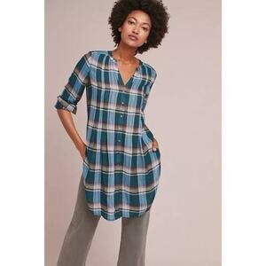 Anthropologie Akemi + Kin Lucie plaid tunic button top  sz large new $118 WT361